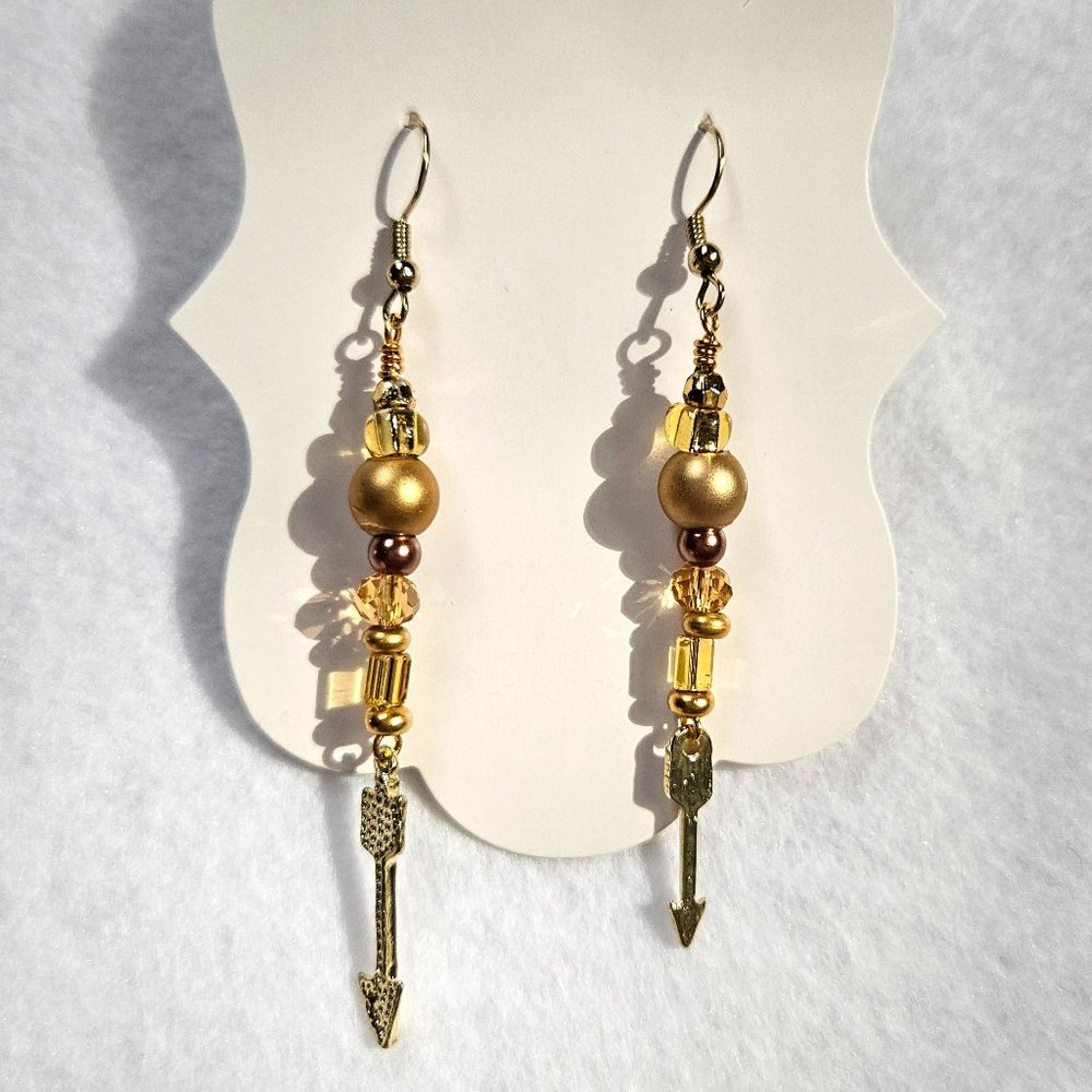 J14 Handmade Gold Valentine Arrows Dangle Earrings
